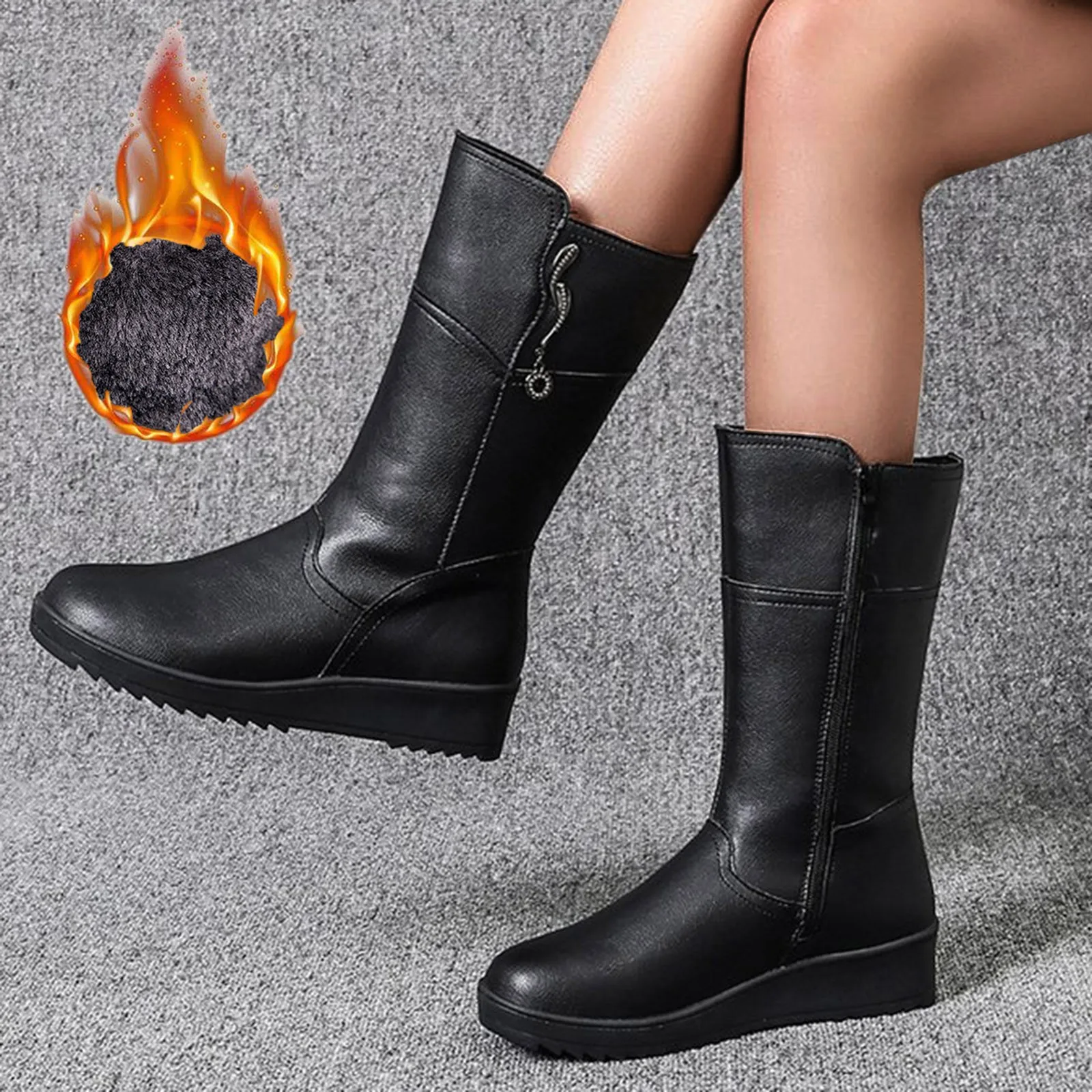 

Зимние сапоги до середины икры, женская модная осенне-зимняя теплая обувь без шнуровки, модные женские плюшевые теплые сапоги