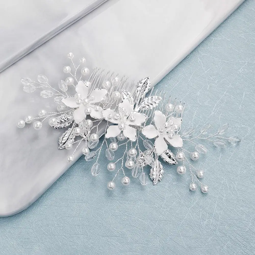 Rhinestone Flower Leaf Bridal Hair Comb for Girls Crystal Ornaments Jewelry Wedding Accessories | Свадьбы и торжества