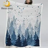 BlessLiving Forest Throw Blanket Pine Trees Brushed Pattern Sherpa Blanket Blue Bedding Rustic Mountains Fleece Blanket Mantas 1