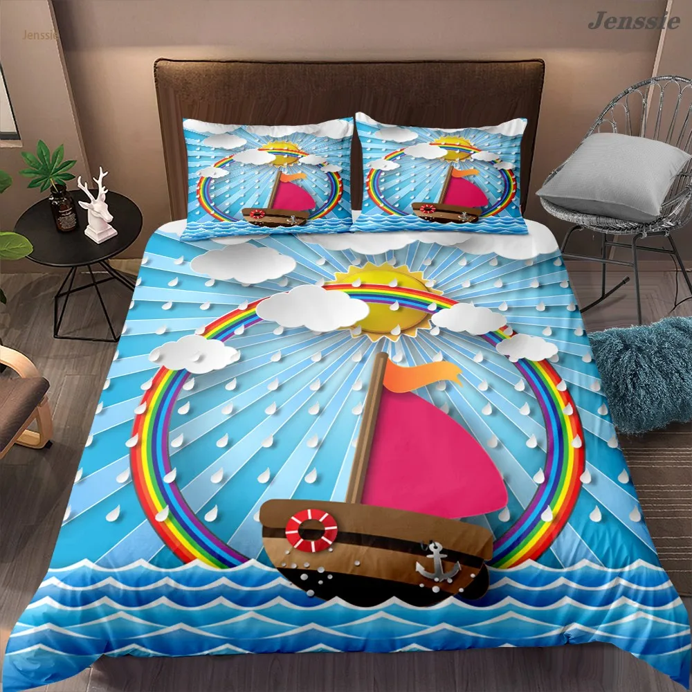 3D Rainbow On The Cloud Duvet Cover Set Single Double Bedding Boys Girls Bedspreads Scenery Comforters Luxury Quilt Covers | Дом и сад