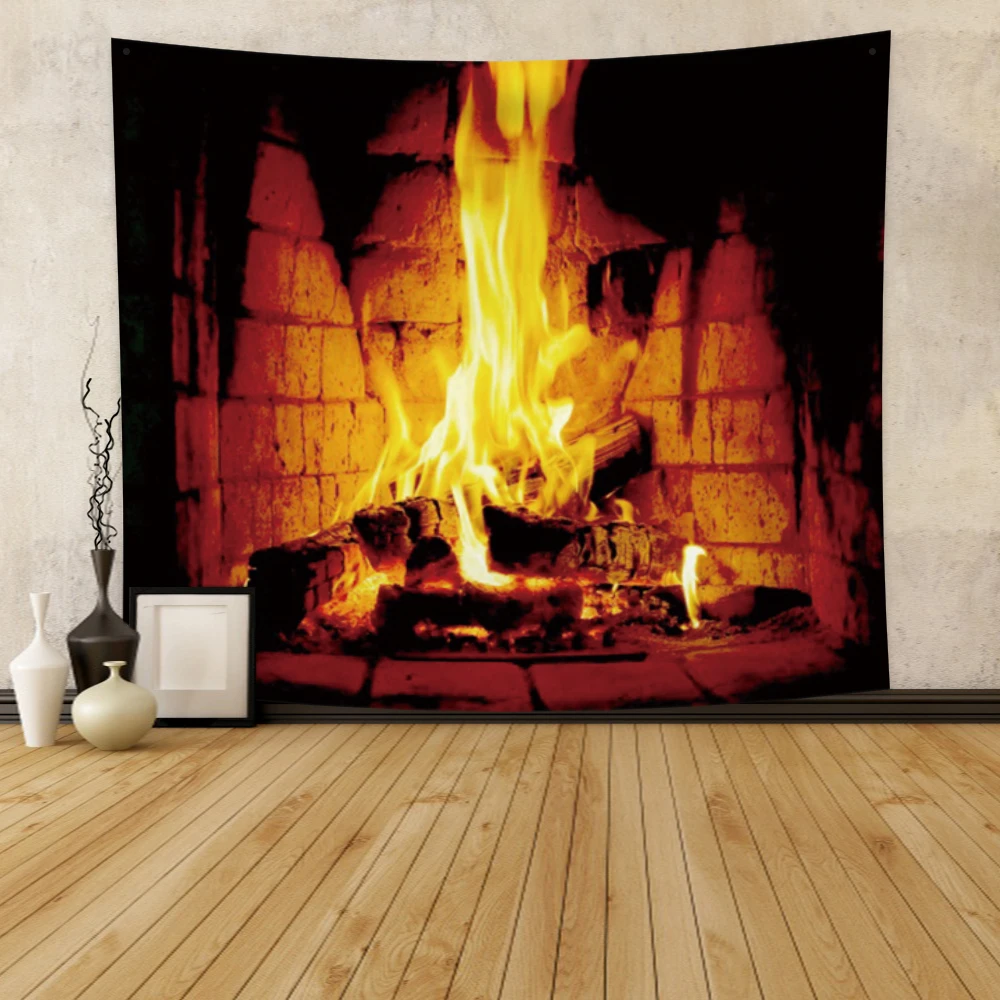

Cassisy Fashion Tapestry Christmas Simulation Fireplace Matches Burning Flame Wall Hangings Modern Home Living Room Dorm Decor