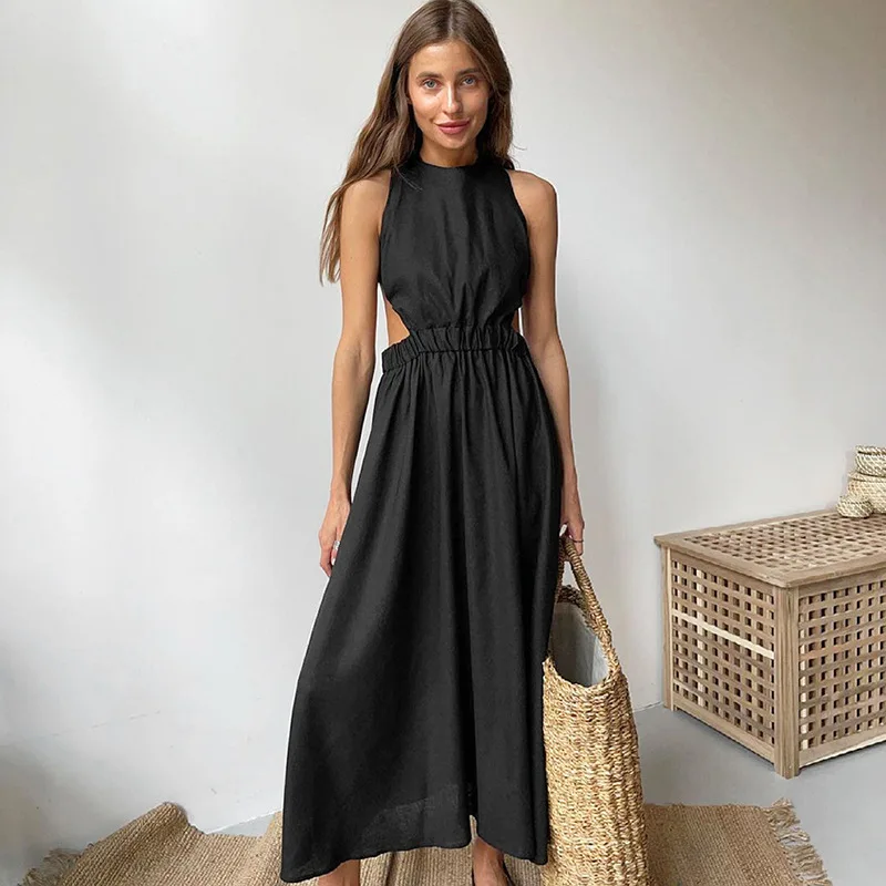 

Cotton Hemp Women's Sexy Open Back High Waist Lace Up Dress Vestidos Mujer Verano Summer Wommen Blusas Y Camisas Blouses