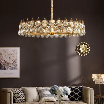 Modern Living Room Luxury Crystal Chandelier LED Dining Room Bedroom Kitchen Round Chandelier Nordic Creative Lighting Iron Gold