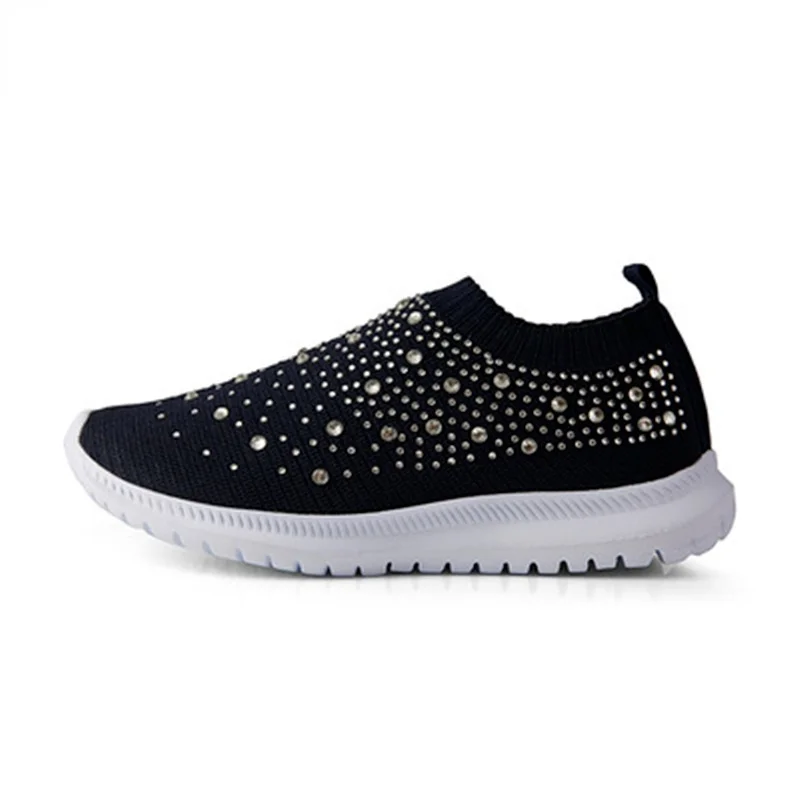 

Sneakers Women Flat Shoes Fashion Crystal Bling Knitting Sneakers Casual Slip on Sock Trainers Ladies Vulcanize Shoes Basket