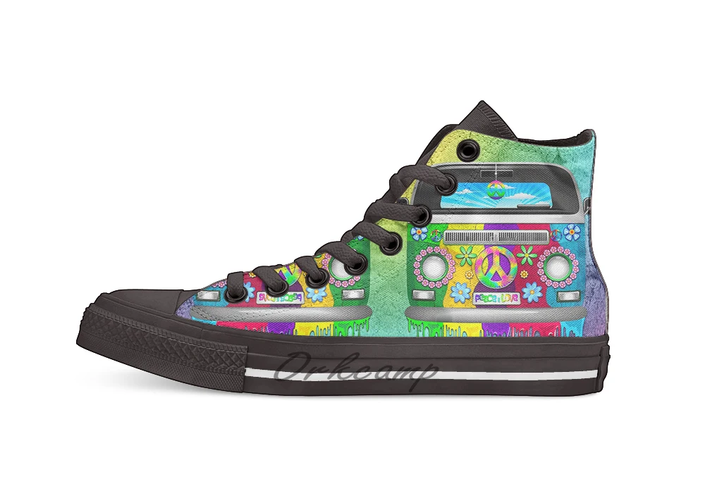 Hippie Van Dripping Rainbow Paint breathable Casual High Top lace-up Canvas shoes sneakers Drop shipping | Спорт и развлечения