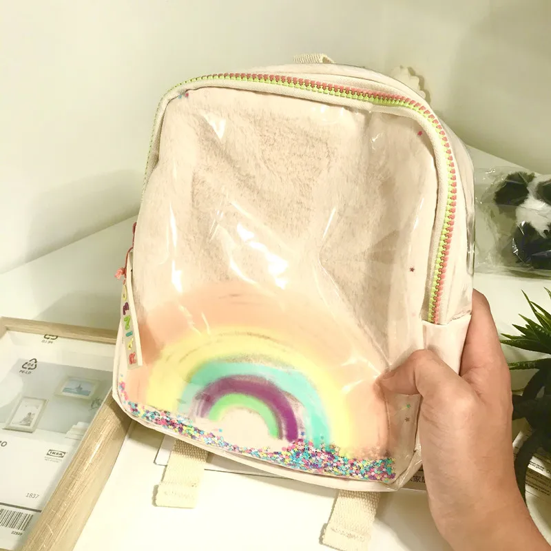 Новинка 2020 плюшевый прозрачный радужный школьный рюкзак с блестками для