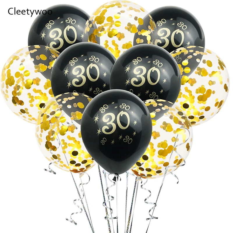 30th золотистый и черный конфетти латексные шары 30 40 50 лет Happy День рождения
