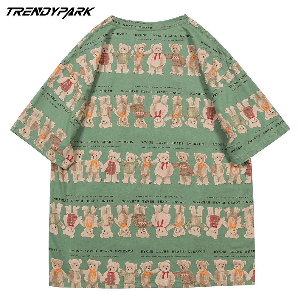 

2021 Hip Hop Streetwear T-Shirt Bears In A Line Print Tshirt Men Harajuku Cotton Summer Short Sleeve T Shirt Casual Shirt Black