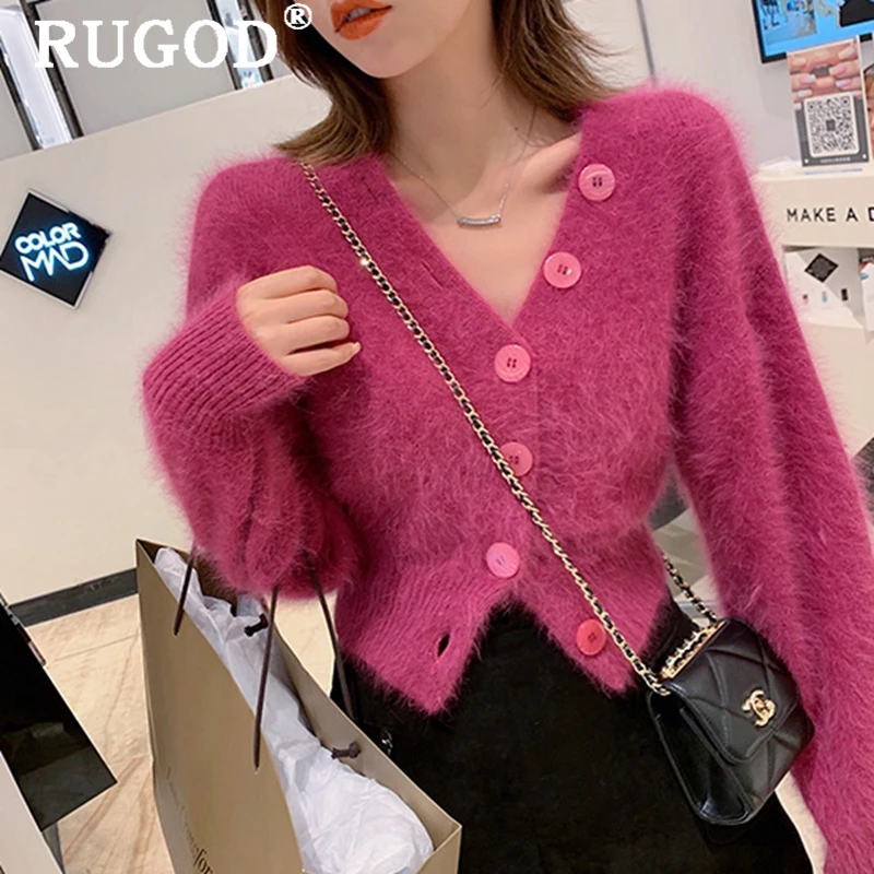 RIUGOD Cashmere cardigan women elegant single-breasted long sleeve slim knit sweater coats female 2019 Casual soft auturm |