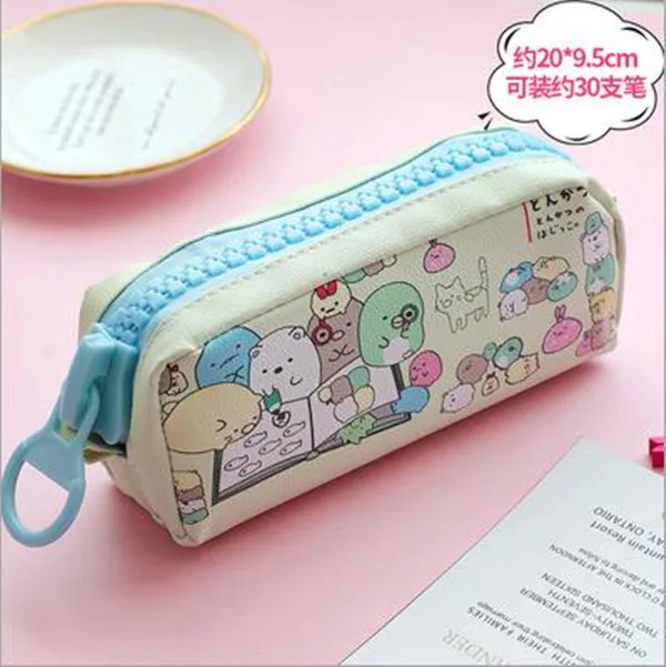 Blue Fashion PU leather Pencil Case Korean Canvas Cute Kawaii Pen Bag Big capacity pencil Pouch School Stationery Gift - Цвет: Blue