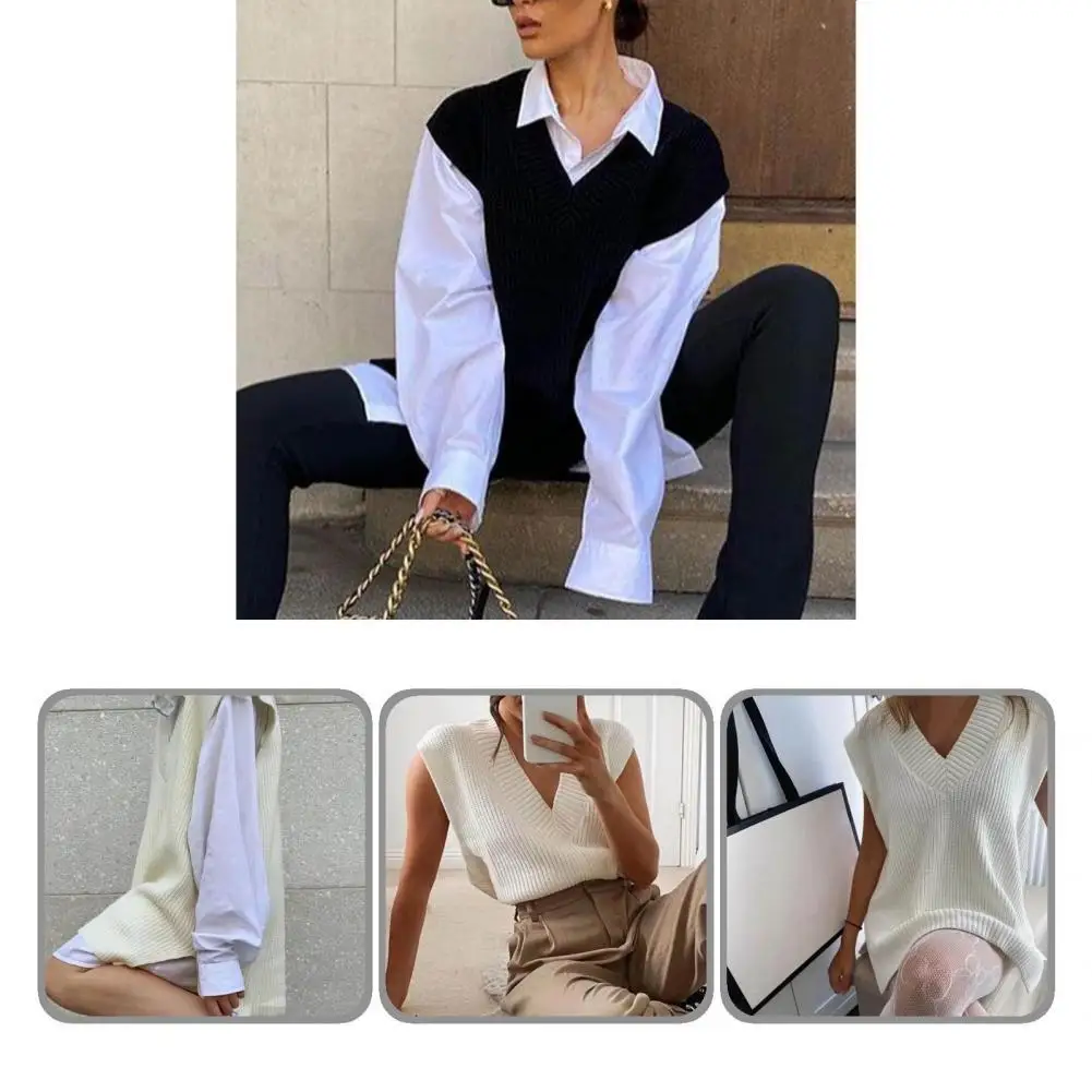 

Popular Sweater Vests V Neck Skin-friendly Versatile Acrylic Fiber White Sweater Vests