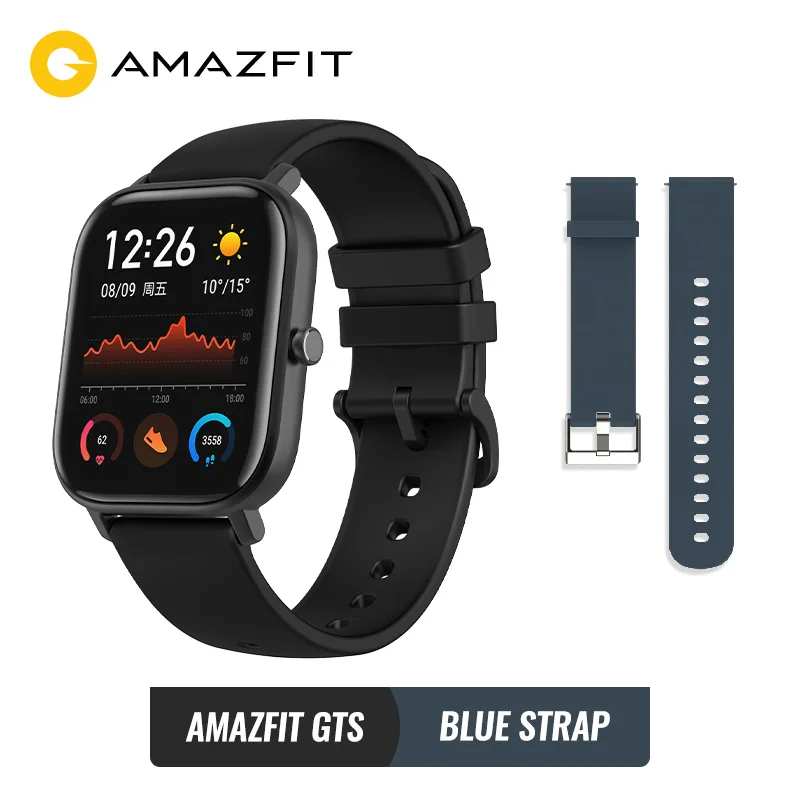Black and blue st Предпродажа Amazfit GTS Глобальная версия Умные часы SmartWatch GPS Бег Спорт ЧСС 5ATM Водонепроницаемый браслет AMOLED Amazfit - Цвет: Black and blue st