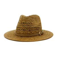 straw hat women men panama summer sun beach uv protection wide brim flat holiday outdoor cap accessory for lady girls