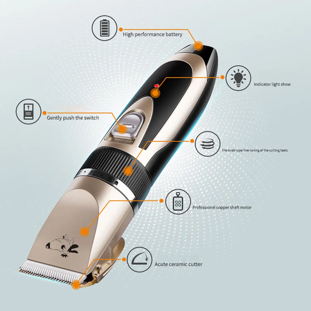 

Professional Dog Hair Trimmer Pet Grooming Kit USB Rechargeable Electrical Pet Clipper Shaver Set Low-Noise Pets Haircut Machine