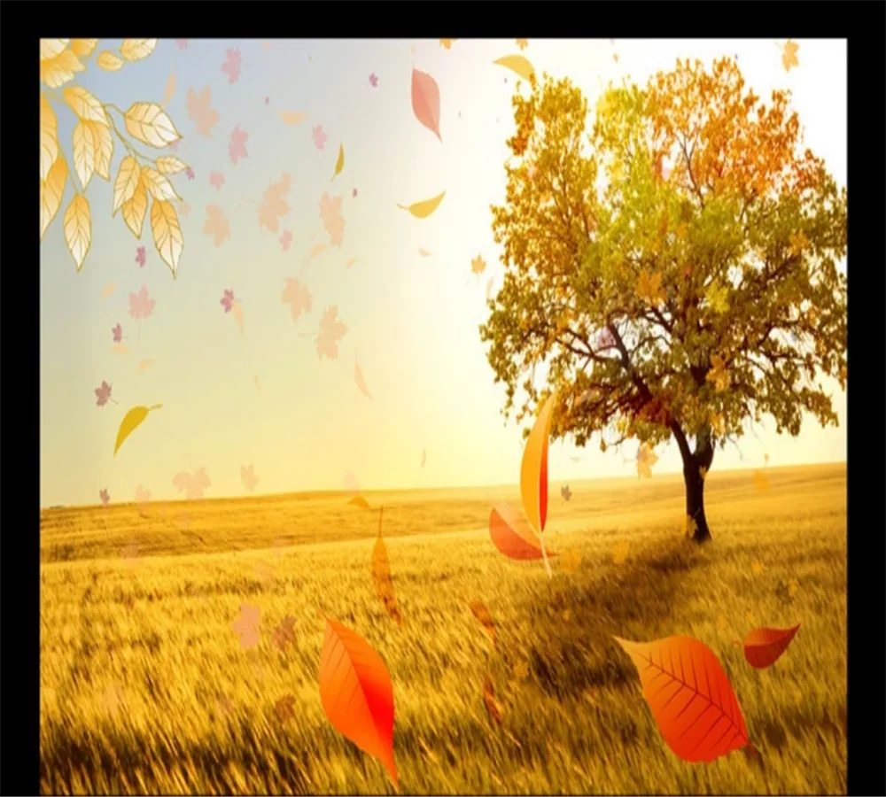 Пользовательские обои 8d роспись Золотой осенний пейзаж листья Летающая гостиная