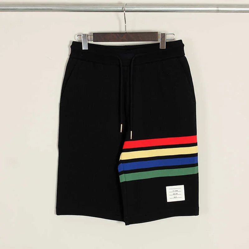 

2021 TB fashion brand casual shorts men rainbow striped summer beach style cotton shorts for men gray Five-point pants male