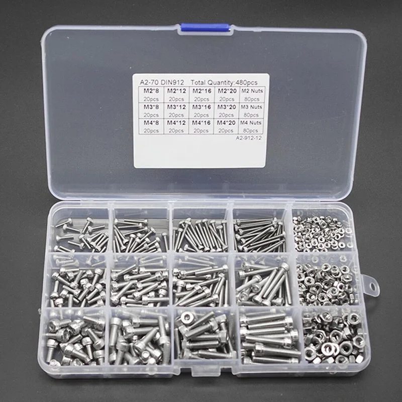 

304 Stainless steel Inner-hexagon Screw Suit Tool DIN912 M2 M3 M4 480 Grain Screw Nut Suit