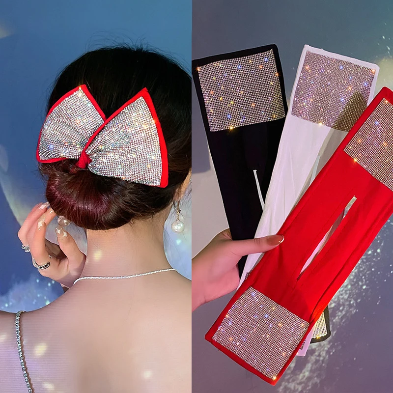 

AMORCOME Shine Rhinestone Headbands for Women Girls White Red Black Cloth Deft Bun Hairpin Hair Accessories Party Jewelry Gifts