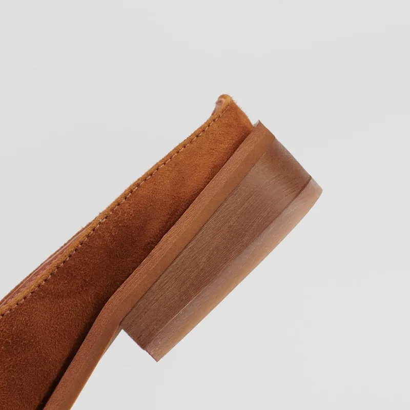 

Plus Size Concise Retro Casual Shoes Women Female Summer Mules Block Low Heels Square Toe Kid Sheep Fringe Tassel Half Slippers