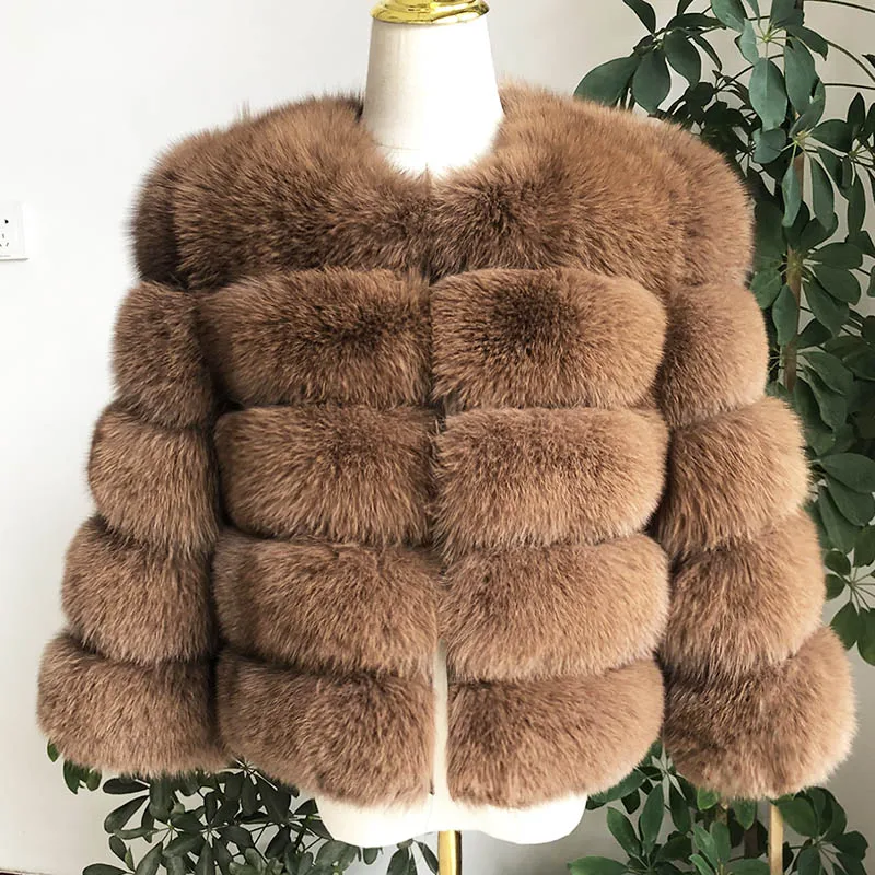 Khaki Новинка, стильное пальто из натурального меха, натуральный мех, куртка для женщин, зимняя теплая кожаная шуба из лисьего меха, Высококачественный меховой жилет - Цвет: Khaki