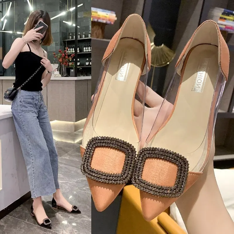 Женские туфли желе на плоской подошве с острым носком без застежки прозрачные 8921C