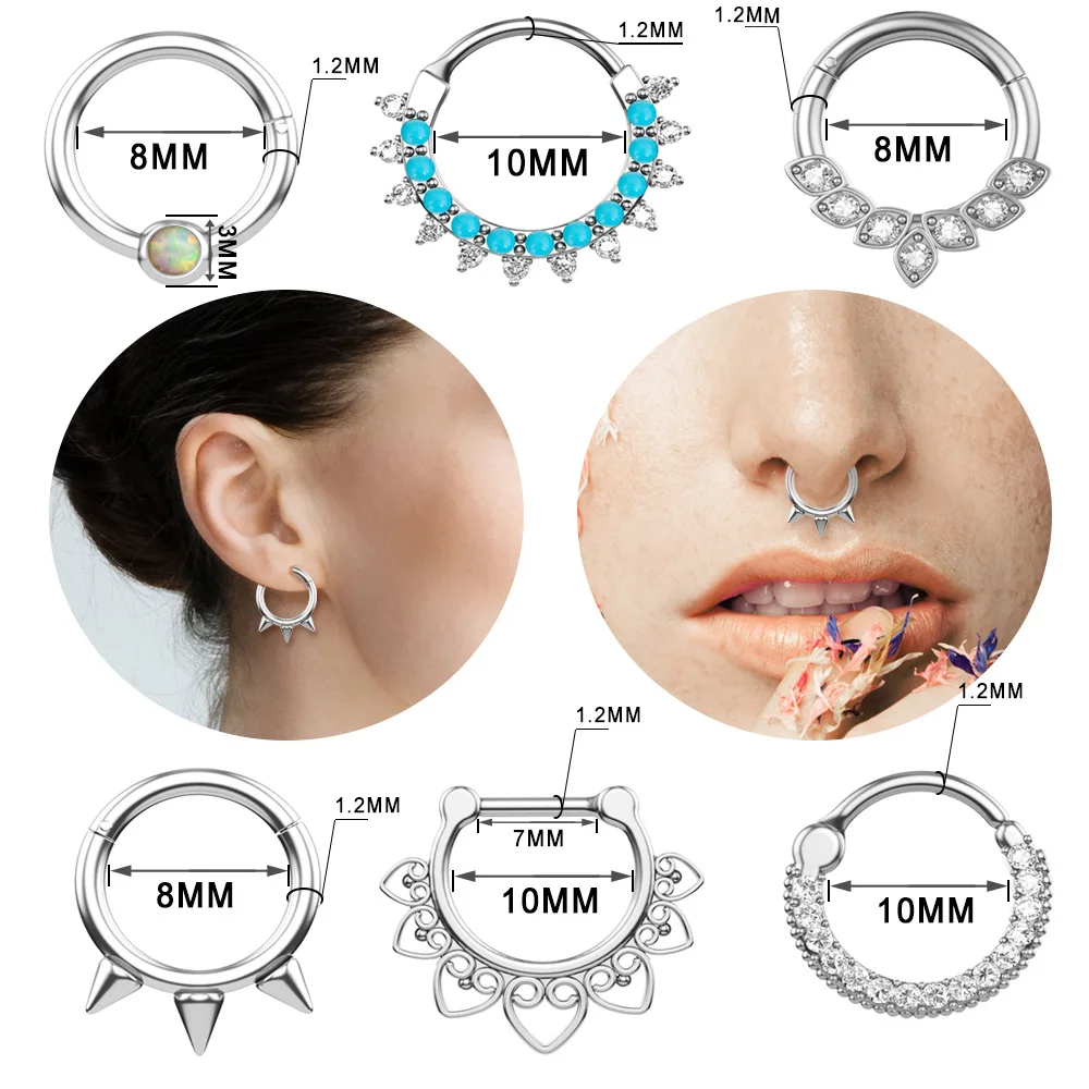 Opal Septum Piercing Clicker 16G Crystal Ring for Tragus, Daith, Helix - Surgical Steel, 1 or 2 Pieces image 2