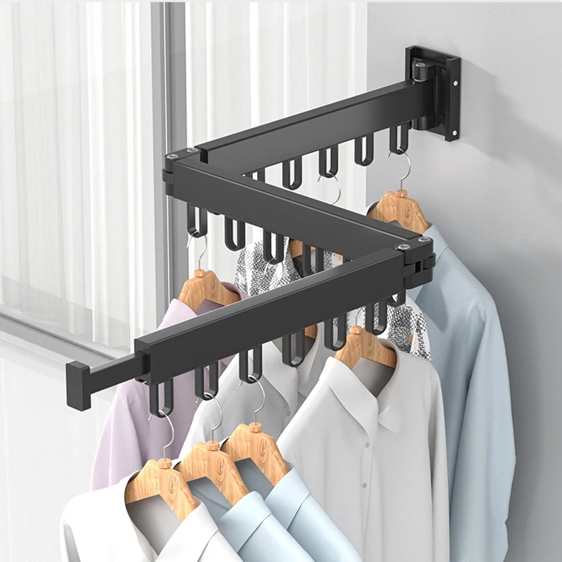 Colgador de ropa plegable de montaje en pared, tendedero de tela retr&aacute;ctil para interiores y exteriores, ahorro de espacio, tendedero de lavander&iacute;a de aluminio para el hogar-0