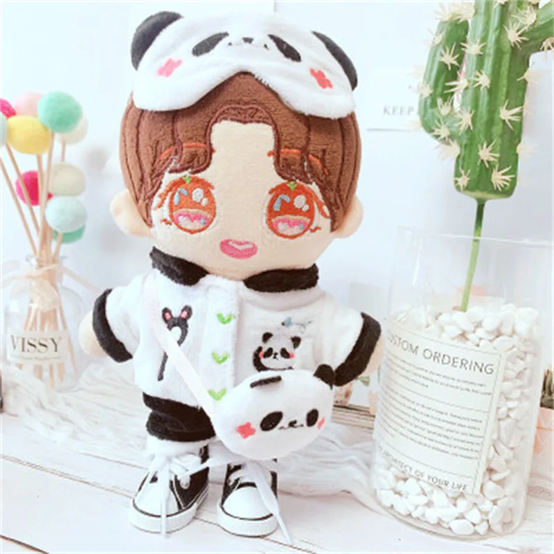 M&aacute;scara de Ojos de Panda, ropa de cuatro piezas de 20cm para mu&ntilde;eca, ropa de animales de dibujos animados de 20CM, accesorios de vestir para mu&ntilde;eca de peluche-0