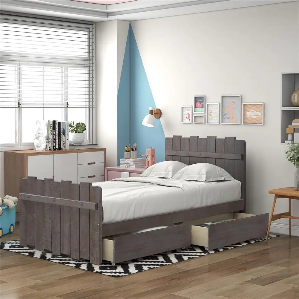 

Двухплатформа из сосновой древесины, ящики для кровати, ретро-ограждение, подножка для кровати в деревенском стиле, мебель для спальни