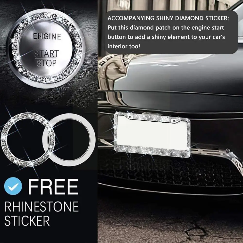 

2pcs Sparkling License Plate Frame Set Bedazzled Glass Gift Bling With Women Car Decoration Box Real W9X0