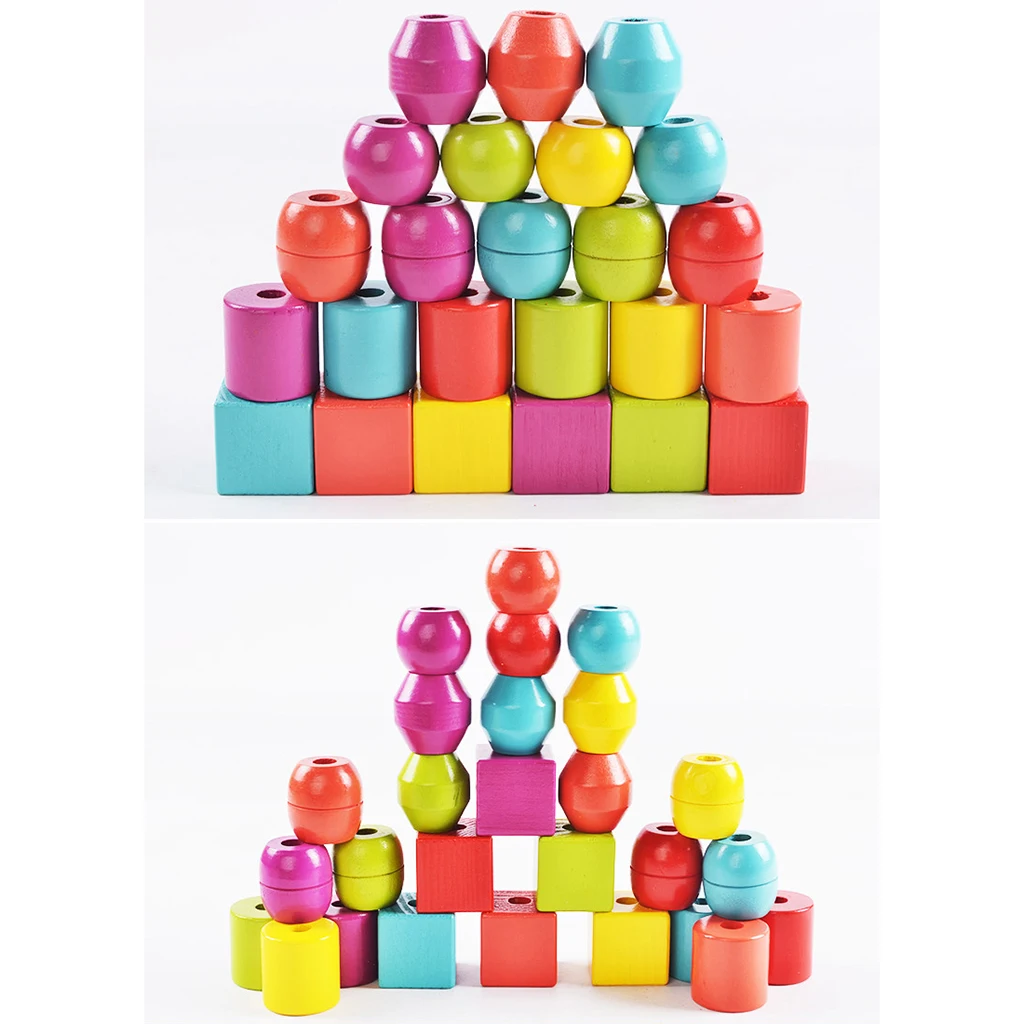 

30Pcs Preschool Activities Lacing Beads Wooden Blocks Crafts Montessori Toys