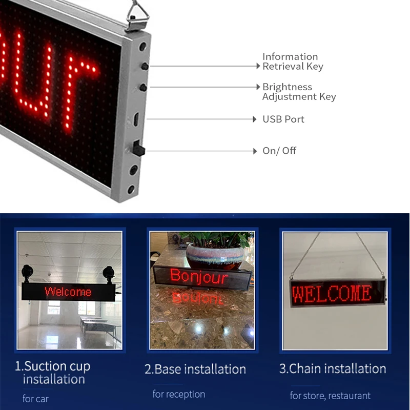 P5 34CM Ultra Thin LED Message Board Business Scrolling Display Screen Working with Smartphone and Tablet Programmable Sign |