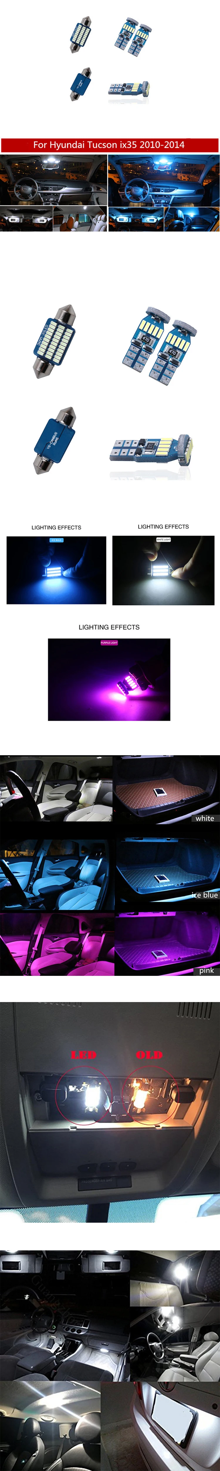 6 шт. canbus led белый свет для чтения автомобильное светодиодное купольное карта багажник автомобильные лампочки комплект для hyundai tucson ix35 2010- автомобильные огни
