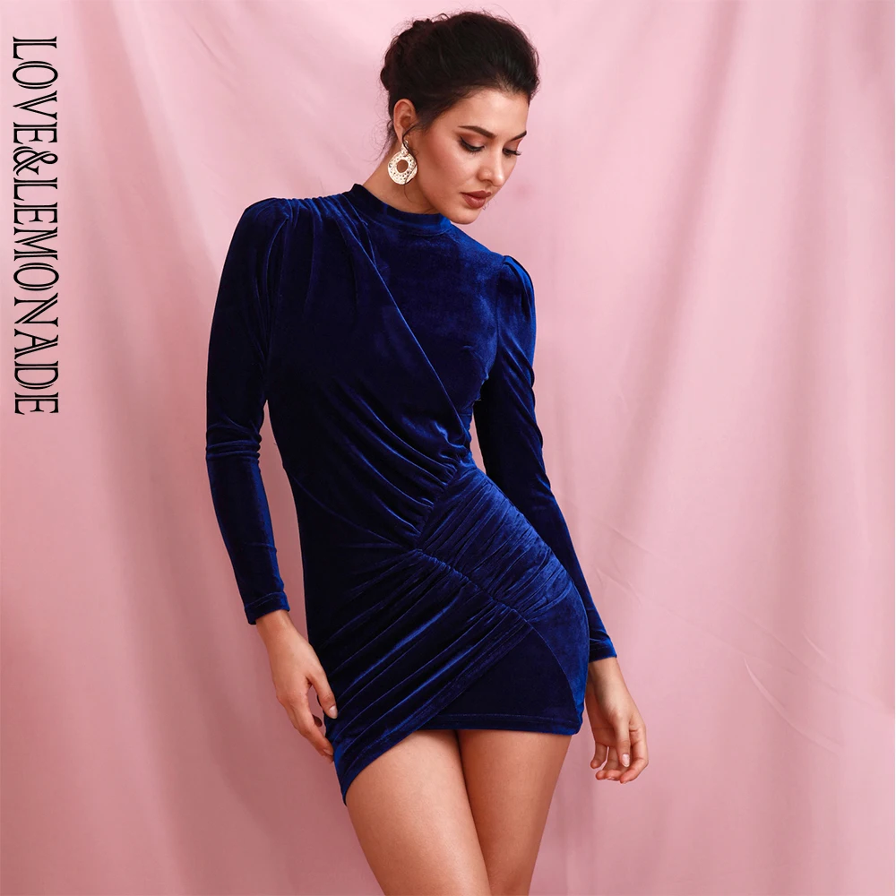 Женское вечернее платье LOVE &amp LEMONADE облегающее темно-синее мини с