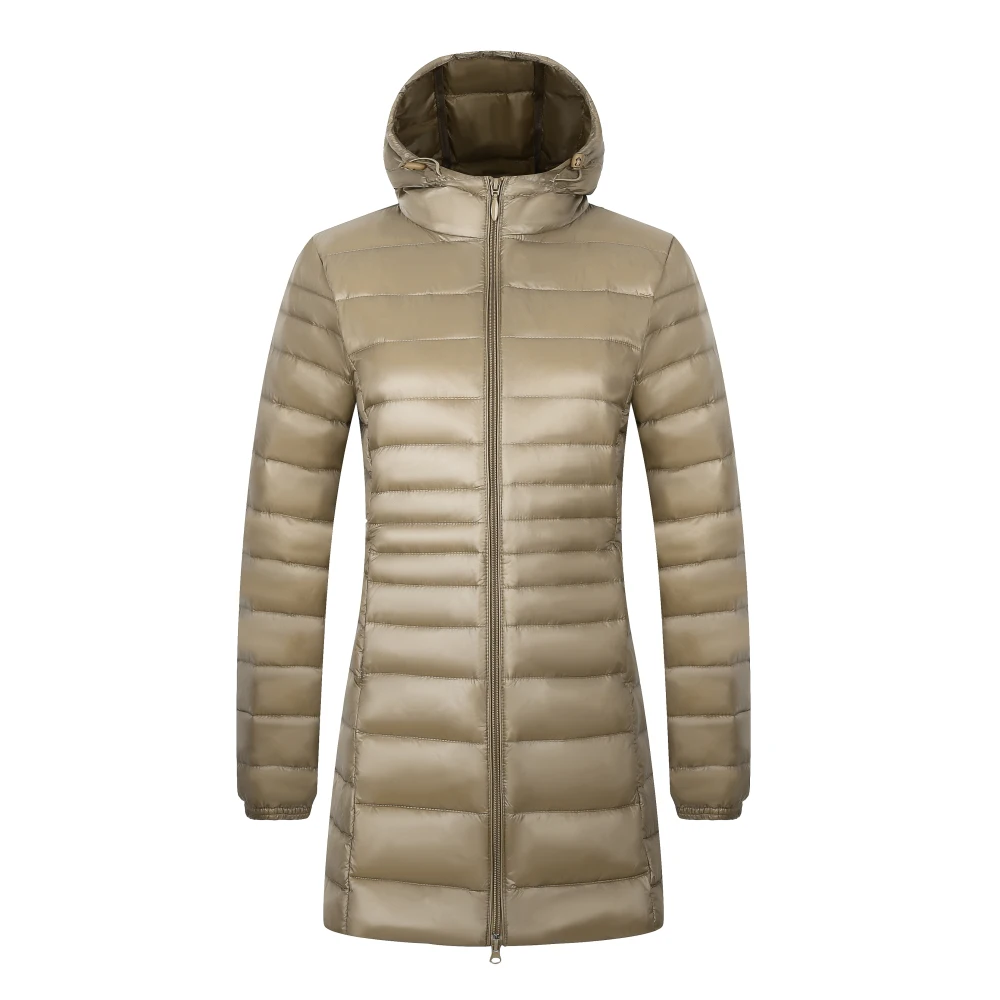 AECU Women Long Down Coats Winter Ultralight Thin Down Jacket White Duck Down Hooded Warm Coat Parka Female Portable Outwear