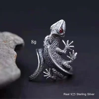 925 sterling silver male unique ring finger elegant gray lizard rock punk jewelry ring for men women fashion jewelry rings