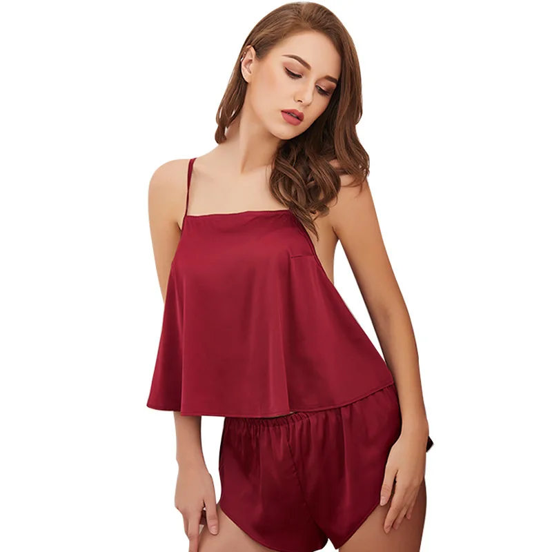 

Pijama Sexy Summer Pajamas Sleepwear for Women Sleeveless Spaghetti Strap Summer Pyjamas Cami Top + Shorts Pajamas Set Nightwear