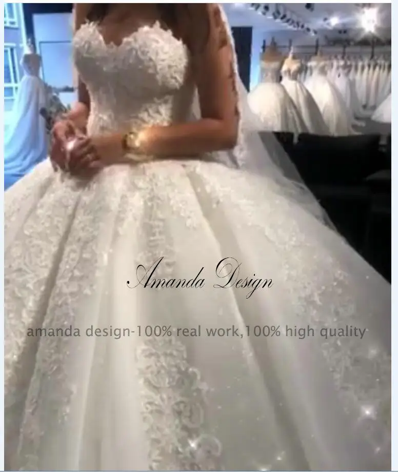 Аманда дизайн vestido de novia манга Ларга кружевная Апликация без бретелек свадебное платье