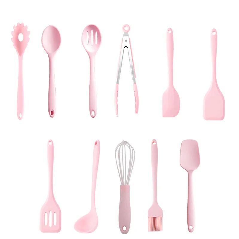 

Набор розовых силиконовых кухонных принадлежностей из 11 предметов, милые кухонные инструменты, посуда из нержавеющей стали, устойчивый к в...