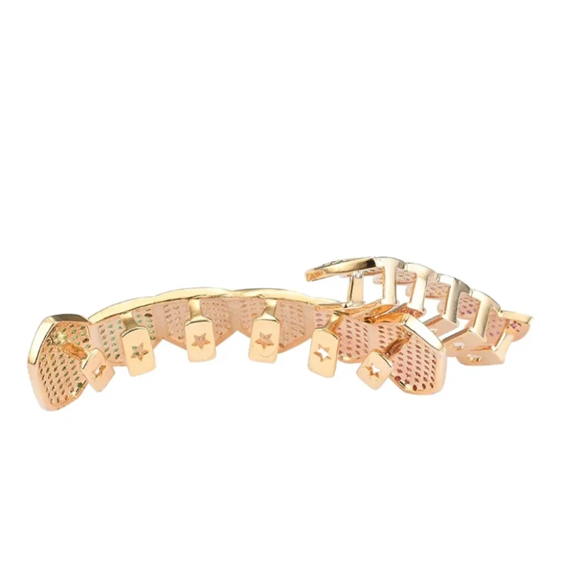 Хип-хоп многоцветные зубные колпачки Fang с фианитом сверху и снизу набор грилей