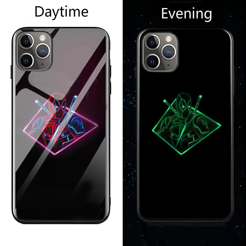 Marvel Бэтмен Веном чехол в виде светящегося стекла для iphone 11 Pro XS MAX XR X 7 8 6 6S Plus Мстители Черная пантера Железный человек чехол - Цвет: Deadpool