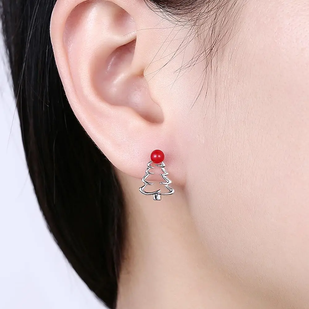 

PFHOO Fashion Christmas Tree Women's Earrings Round Enamel Rose Gold Plated Stud Earring Jewelry Anniversary Gift To Girlfriend