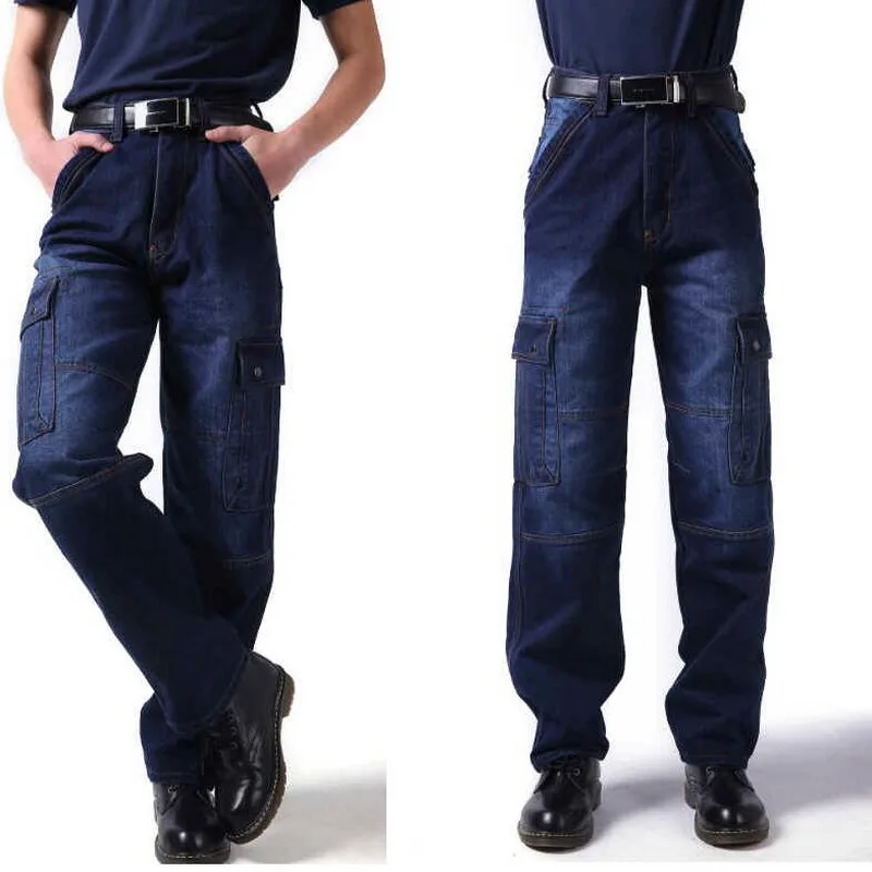 Men Jeans Fashion Loose Big Pockets Hip-Hop Skateboard Jeans Casual Men Denim Pants Design Brand Joggers Jeans