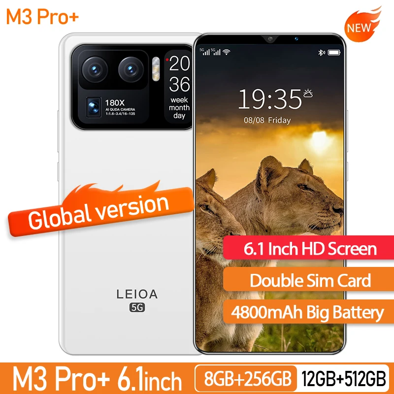 

2021 New Arrivals M3 Pro+ 6.1 Inch Global Version Android Smartphone 12+512GB 24+48MP HD Camera Google Unlocked 5G Mobilephone