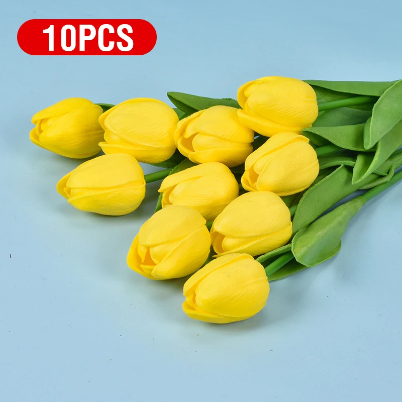 

10 PCS Artificial Flower PU Material Mini Tulip Wedding Decoration Silk Flower Home Decoration Artificial Plant