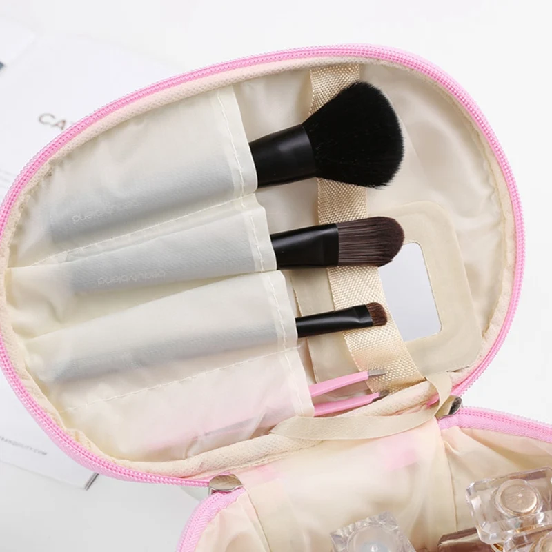 Женская сумка для макияжа полосатая дорожная косметичка чехол с зеркальными