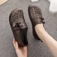 italian retro ladies hole summer loafers leather casual womens shoes fashion comfortable flats woman footwear