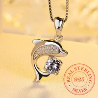real 925 sterling silver jewelry crystal dolphin charm box chain pendantsnecklaces choker necklace for women wedding party gift