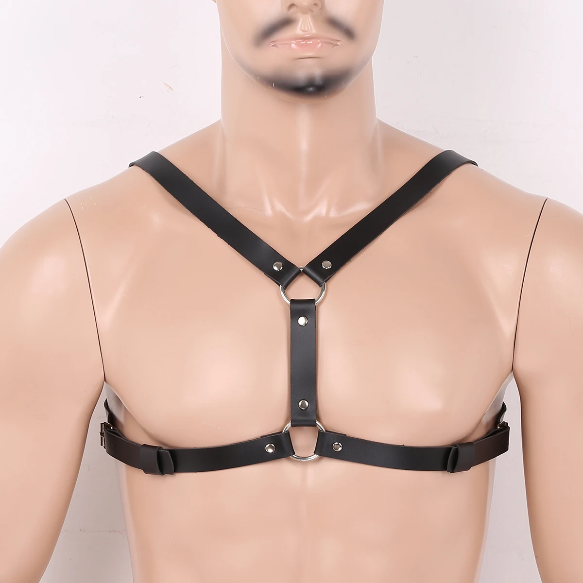 

Mens PU Leather Adjustable Body Chest Cage Harness Belt Male Halter Body Punk Gothic Crop Top Cosplay Club Bondage Rave Costume