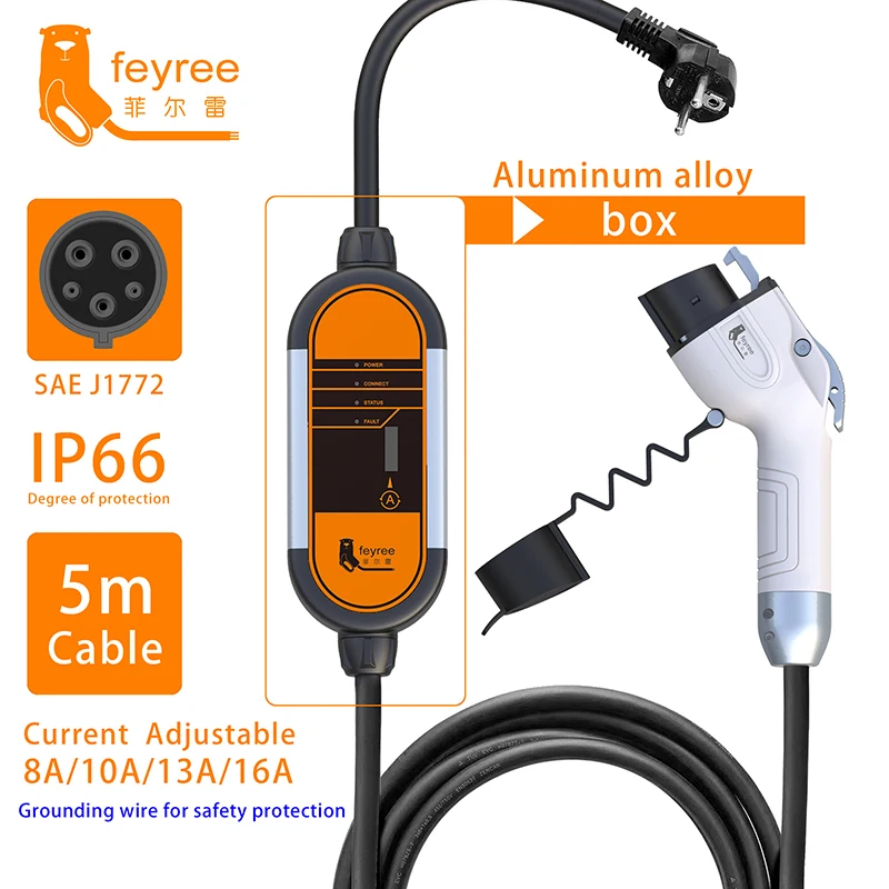 feyree portable ev charger wallbox 16a type1 j1772 charging cable type2 cord iec62196 schuko plug electric car charging station free global shipping